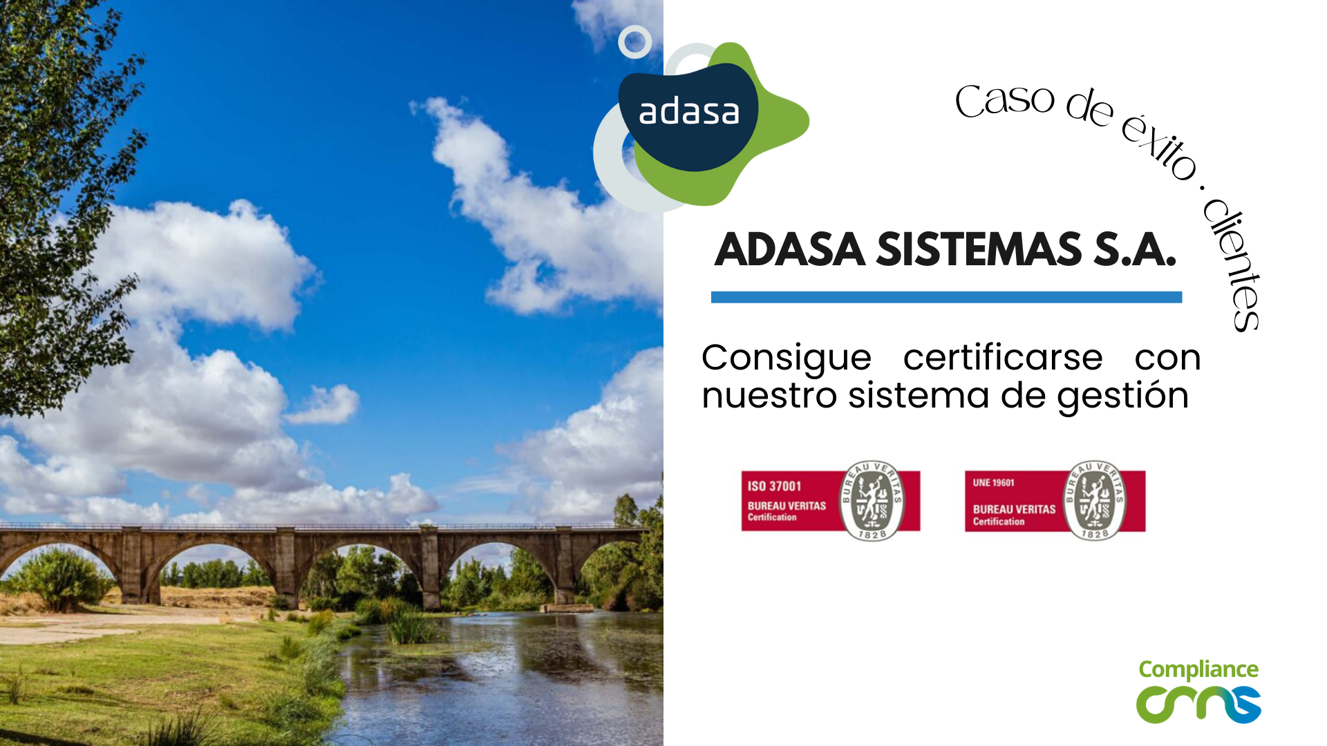 adasa sistemas se certifica por bureau veritas con CMS y foto de paisaje del río guadiana