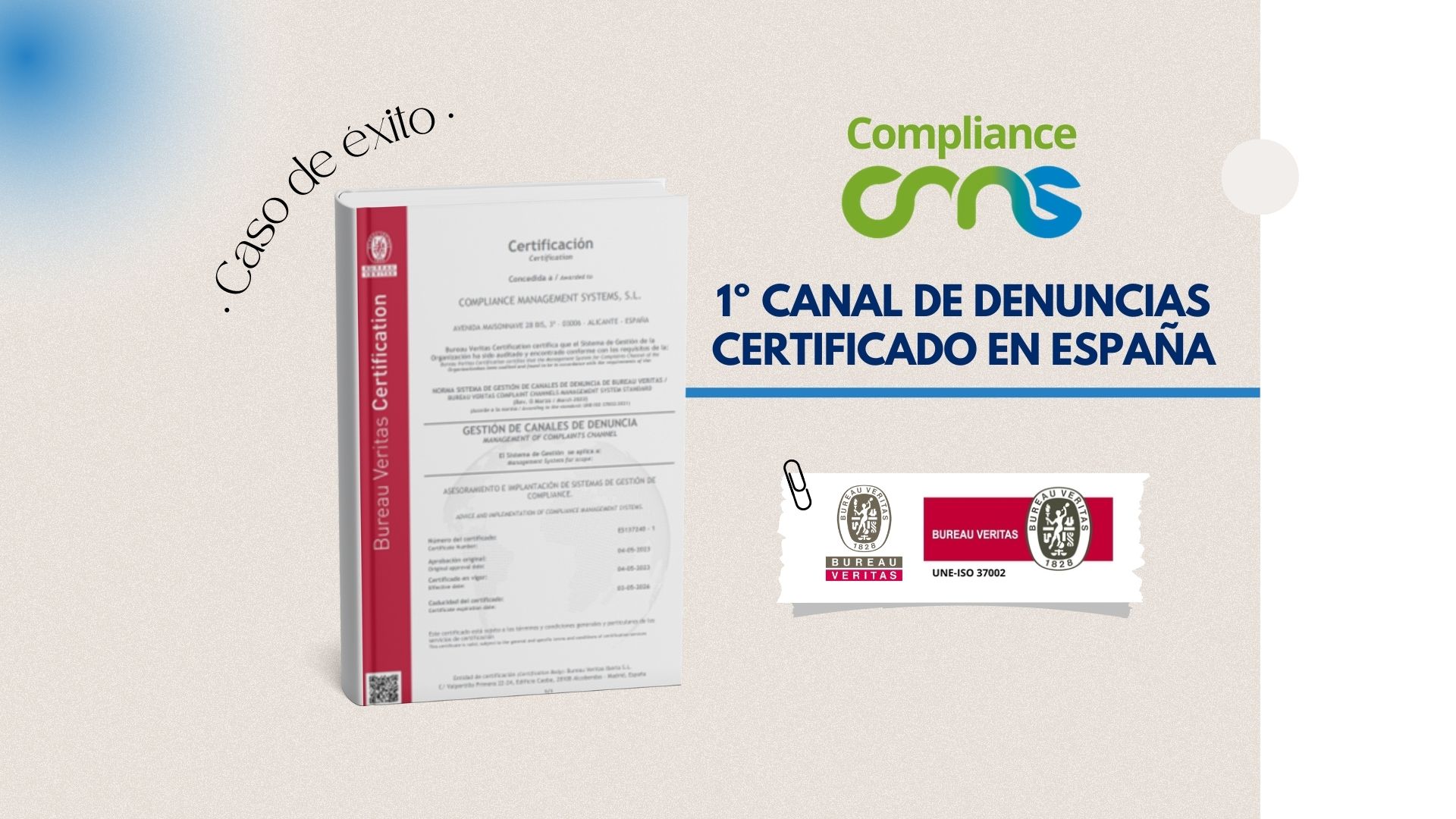 libro con imagen de certificado del canal de denuncias a cms