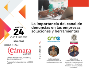 Nos vemos el 24 de octubre en Madrid - Jornada: La importancia del canal de denuncias en las empresas: soluciones y herramientas