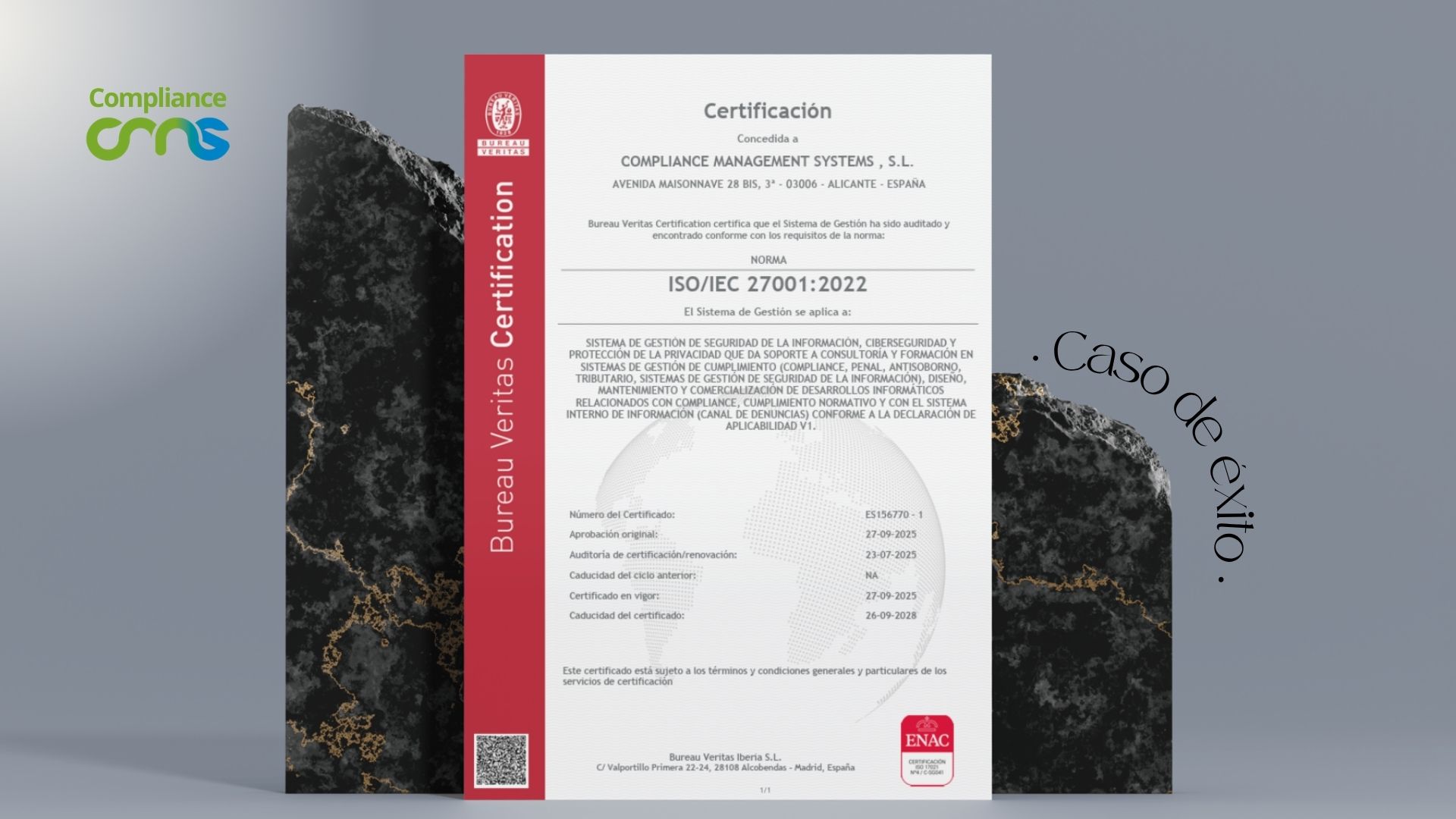 Documento certificacion de ComplianceCMS en ISO27001